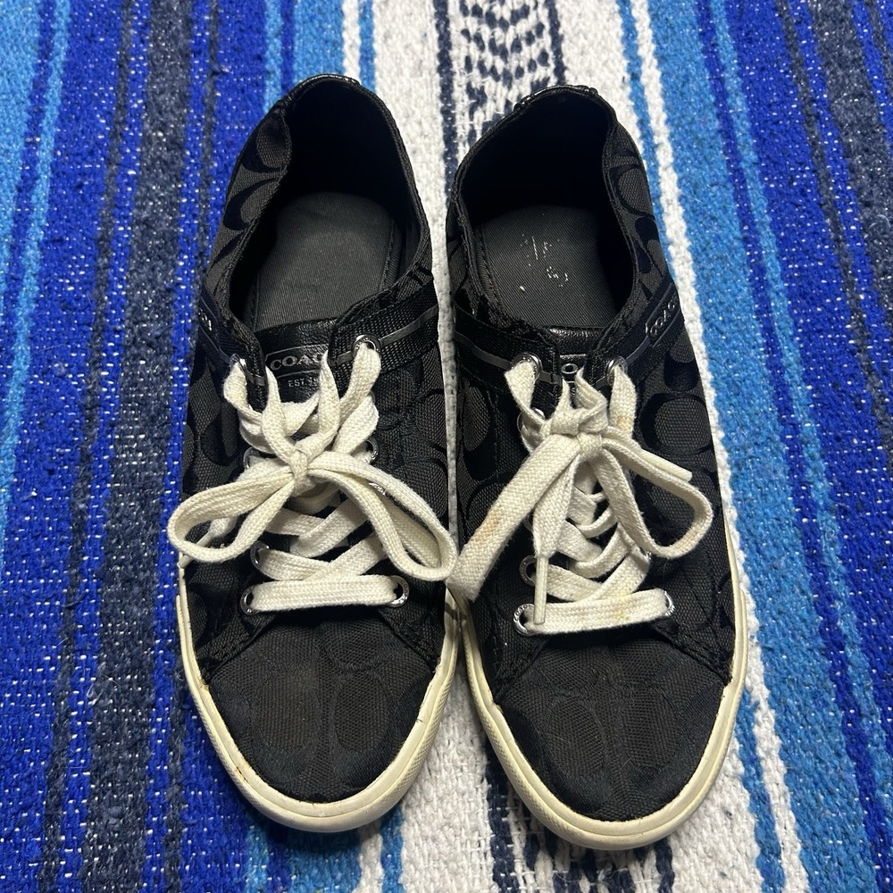 COACH Low Top Signature Lesley Sneakers Lace Up Black Casual Women's 8